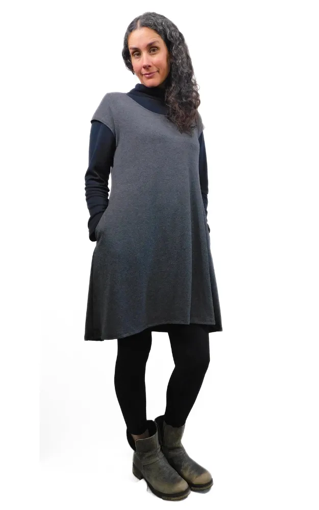 Cap Sleeve Tunic Dress w/pockets - Charcoal Bamboo