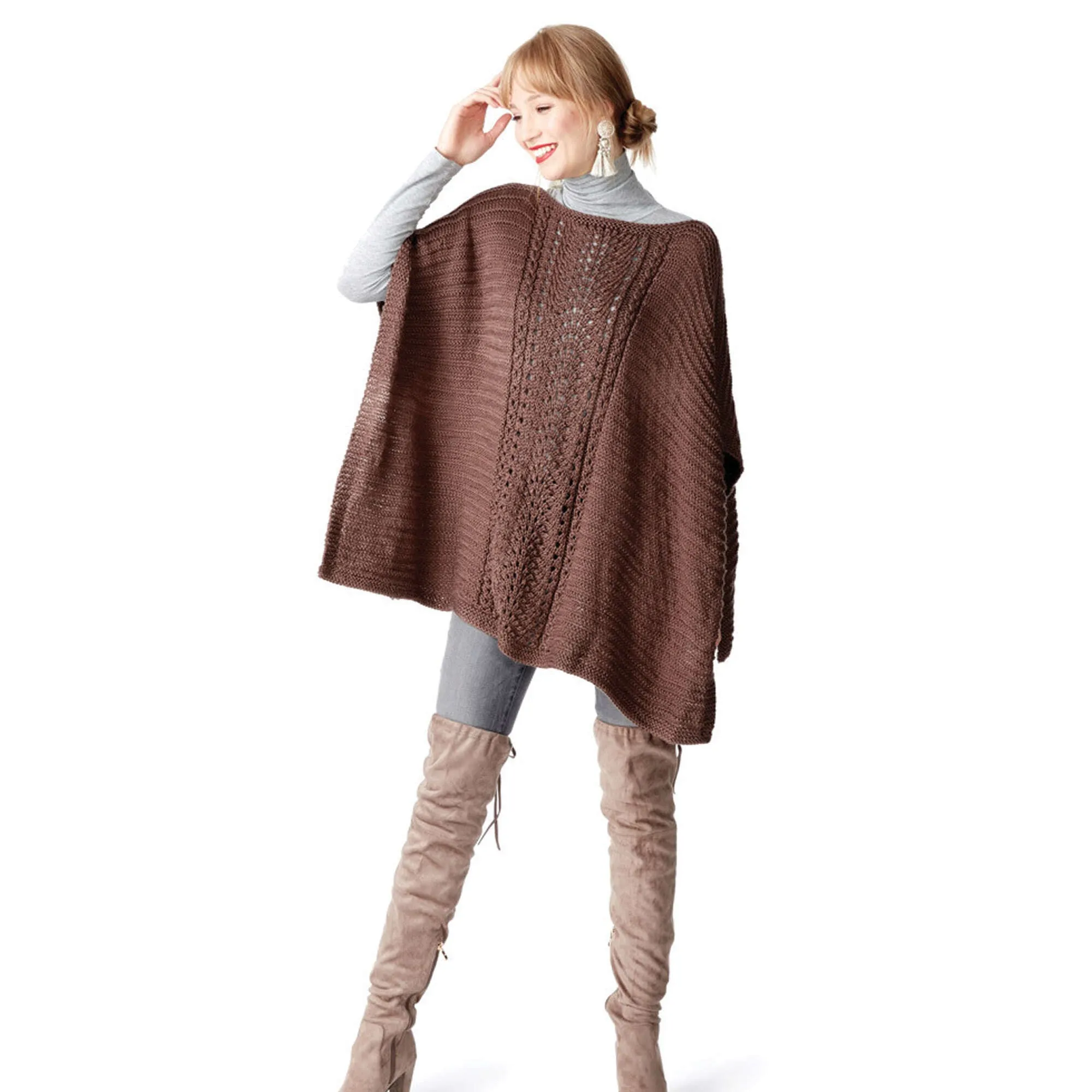 Caron Lace Panel Knit Poncho