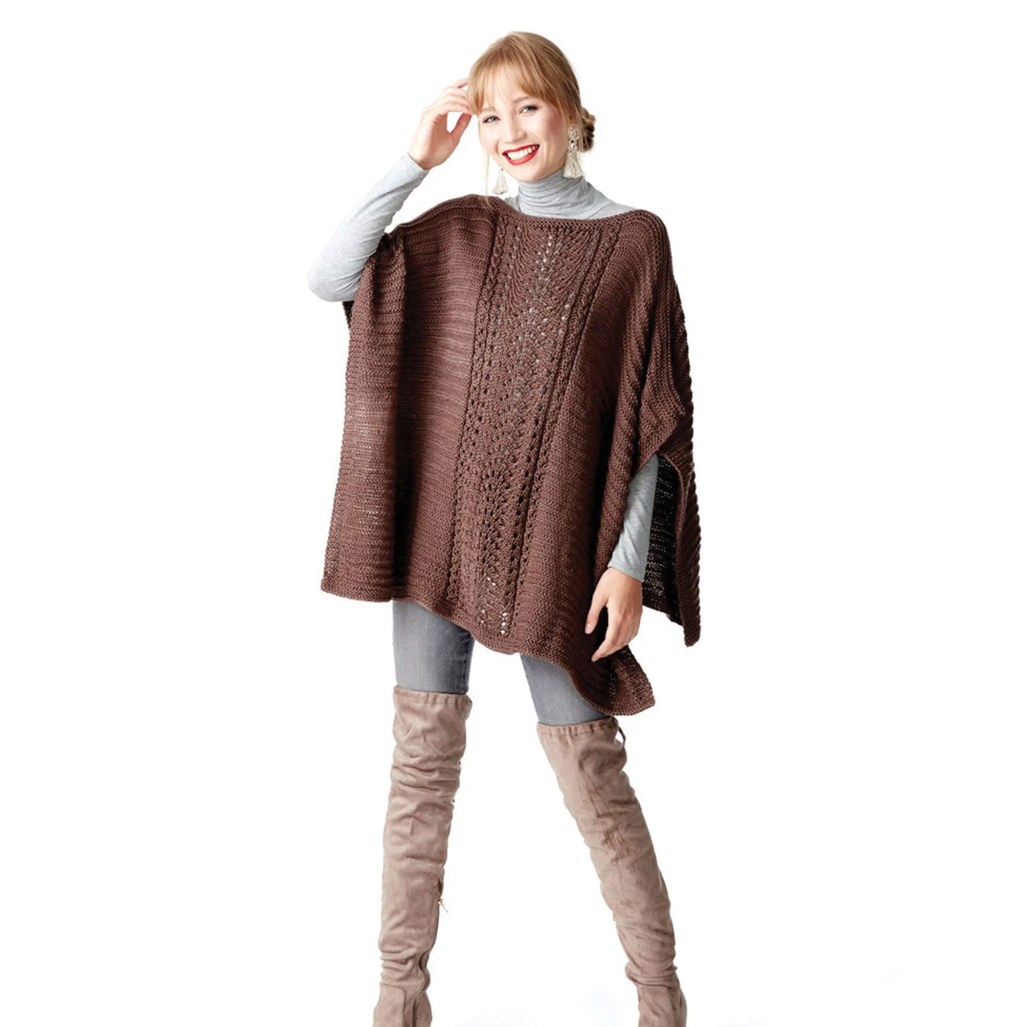 Caron Lace Panel Knit Poncho