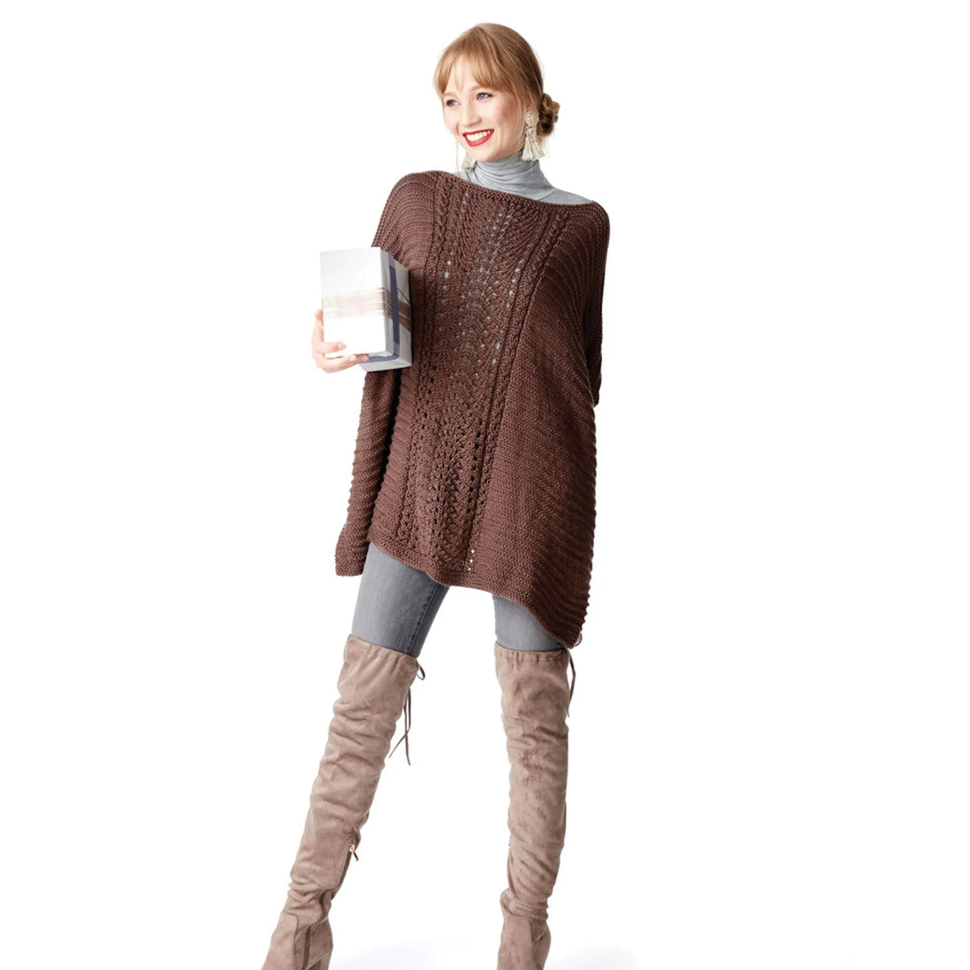 Caron Lace Panel Knit Poncho