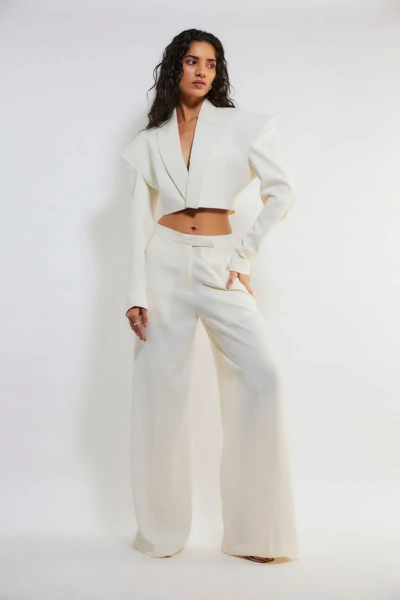 CARRIE OFF WHITE CROPPED BLAZER AND PANTS SET