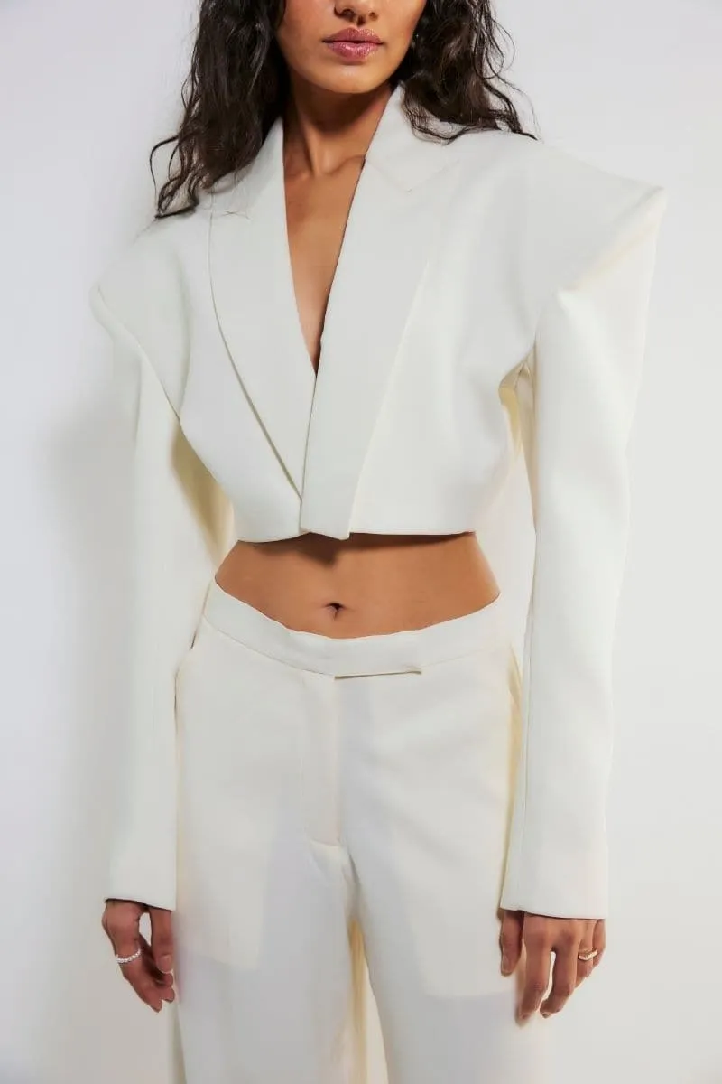 CARRIE OFF WHITE CROPPED BLAZER AND PANTS SET