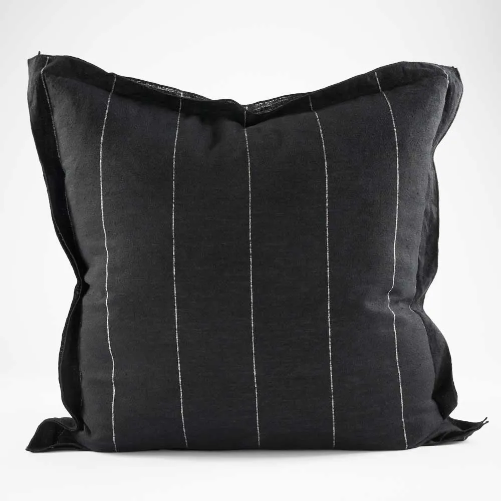 Carter Linen Cushion - Black w' White Stripe