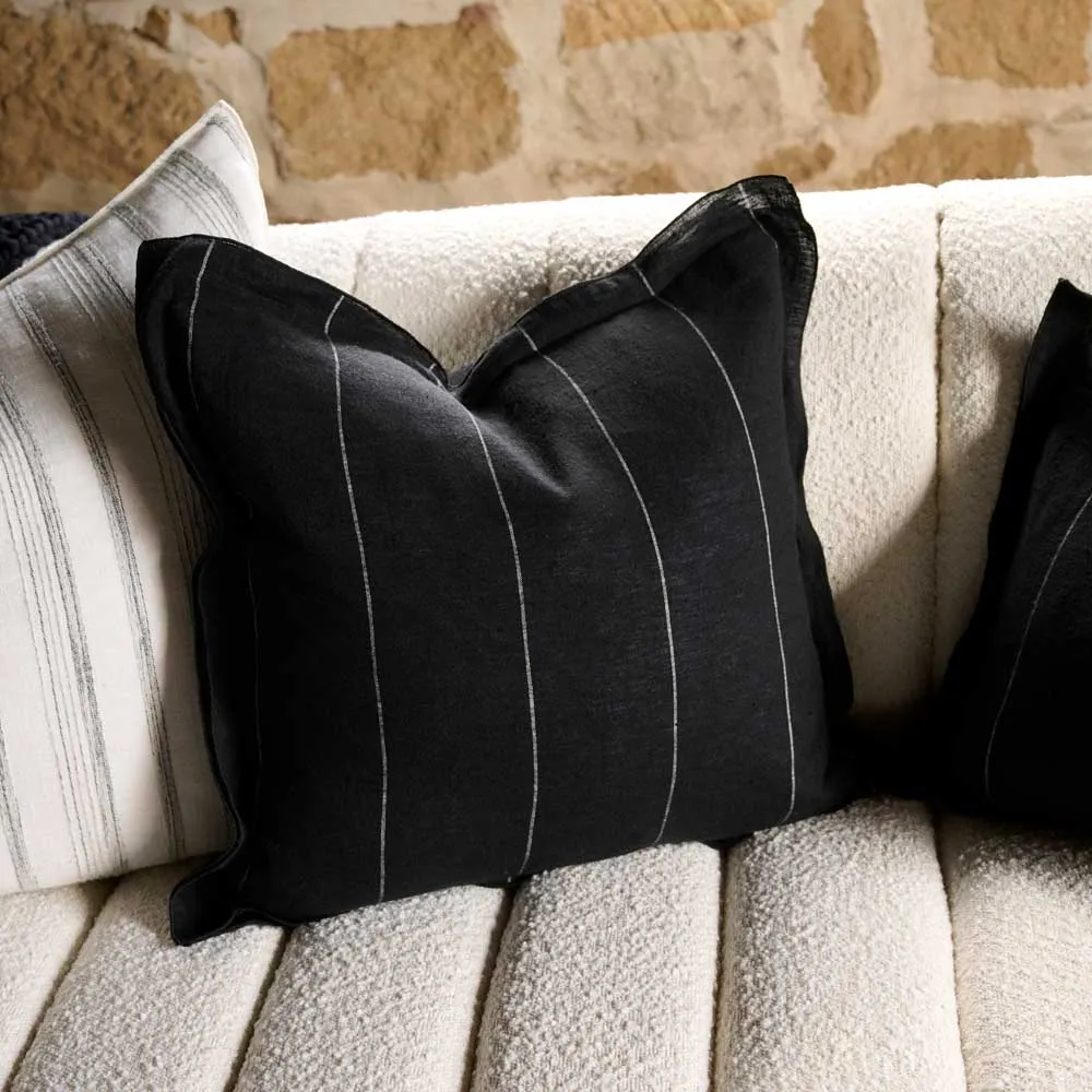 Carter Linen Cushion - Black w' White Stripe