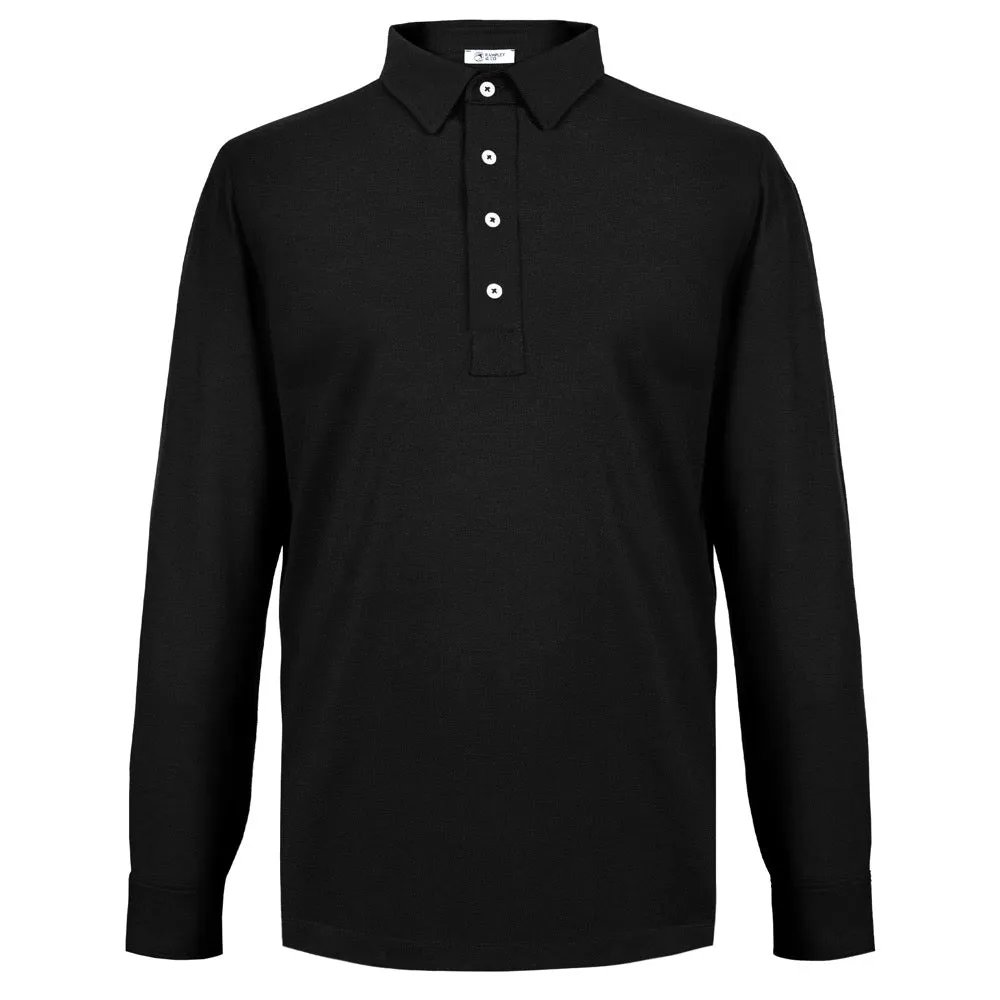 Charcoal Long-Sleeved Cotton Pique Polo Shirt