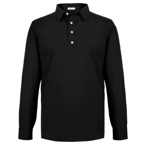 Charcoal Long-Sleeved Cotton Pique Polo Shirt