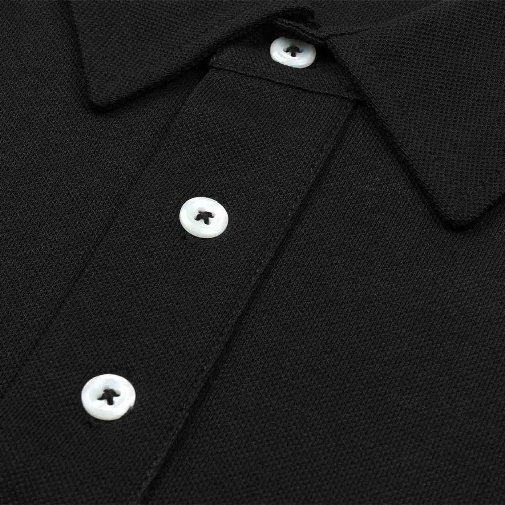 Charcoal Long-Sleeved Cotton Pique Polo Shirt