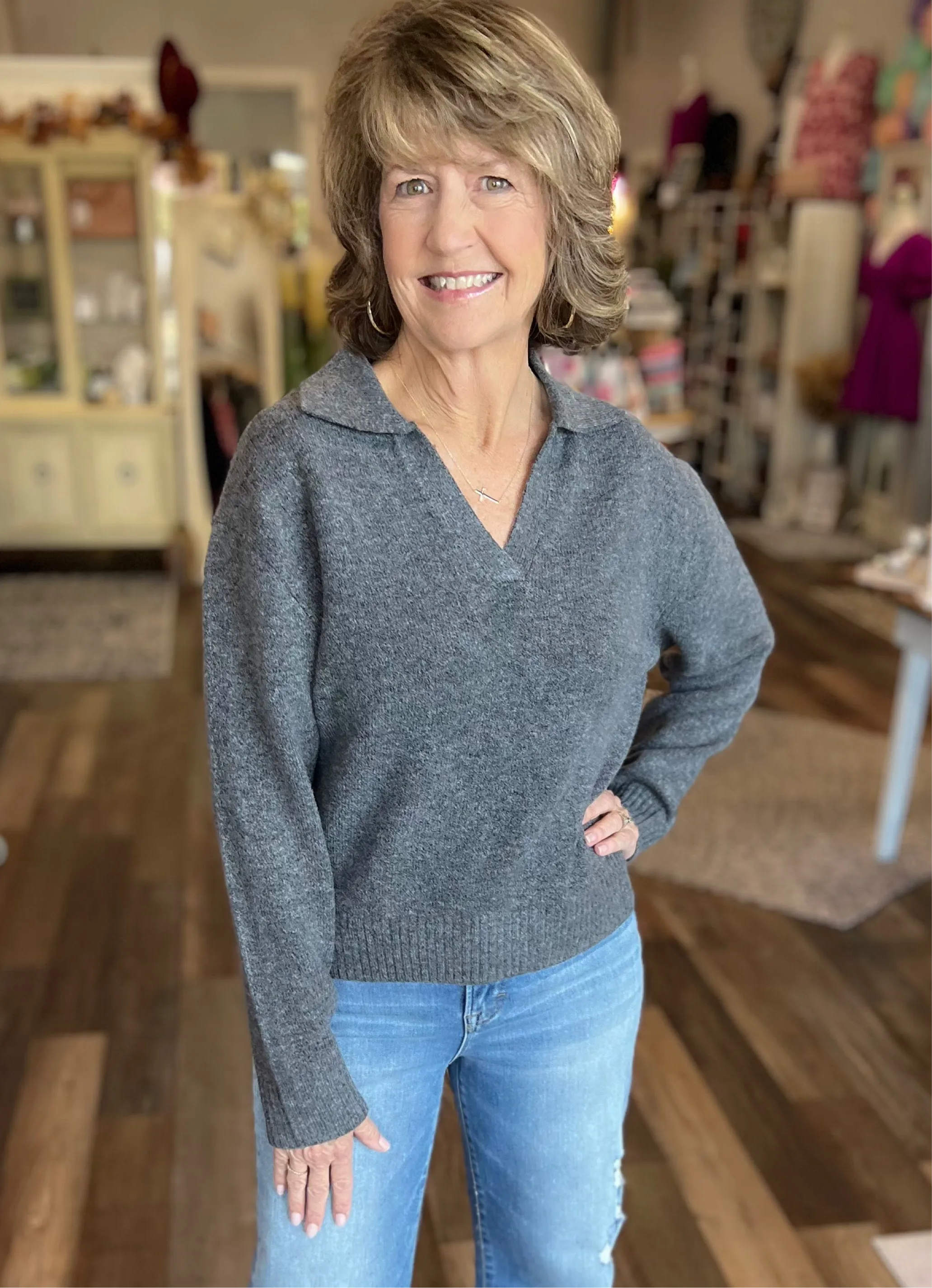 Charcoal Soft Collared Sweater