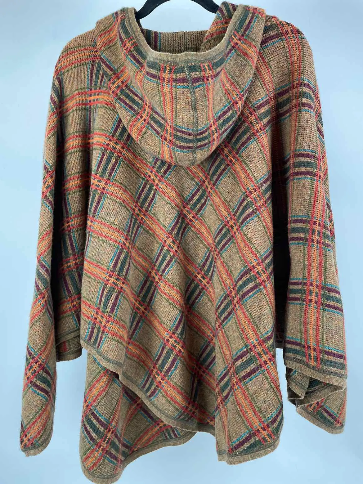 Charlie & Robin Size One Size Brown Print Wool Blend Hooded Poncho