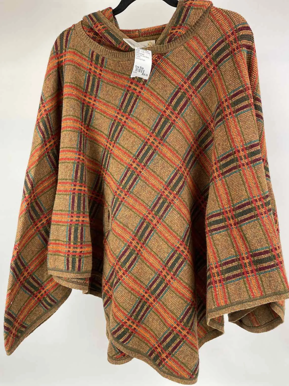 Charlie & Robin Size One Size Brown Print Wool Blend Hooded Poncho