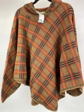 Charlie & Robin Size One Size Brown Print Wool Blend Hooded Poncho