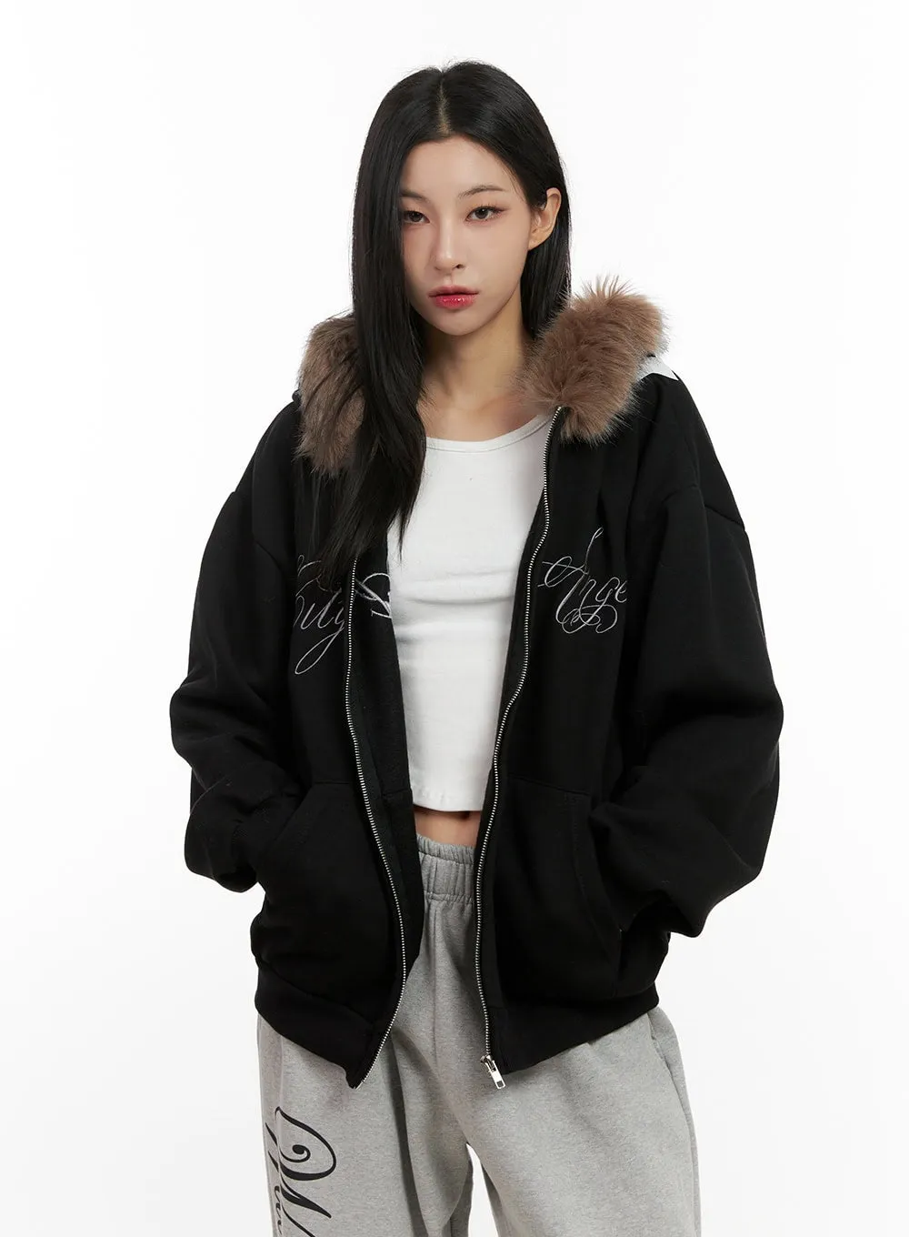 Chic Fur Zip-Up Hoodie CN416