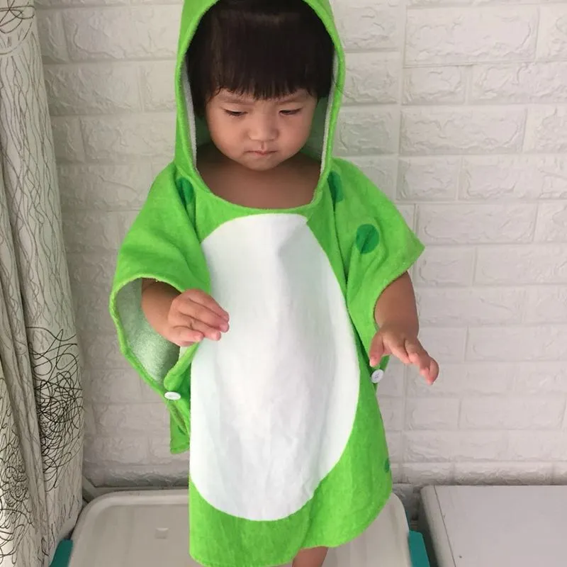 Children Bath Towel Robe Kids Hooded Beach Swimming Poncho Dinosaur Pattern(Green White 55 Cm x 110 Cm)