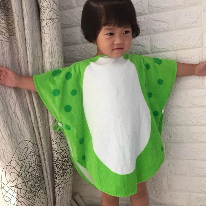 Children Bath Towel Robe Kids Hooded Beach Swimming Poncho Dinosaur Pattern(Green White 55 Cm x 110 Cm)