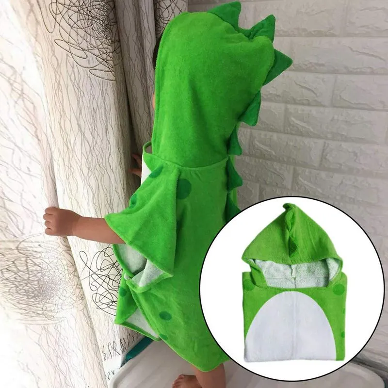 Children Bath Towel Robe Kids Hooded Beach Swimming Poncho Dinosaur Pattern(Green White 55 Cm x 110 Cm)