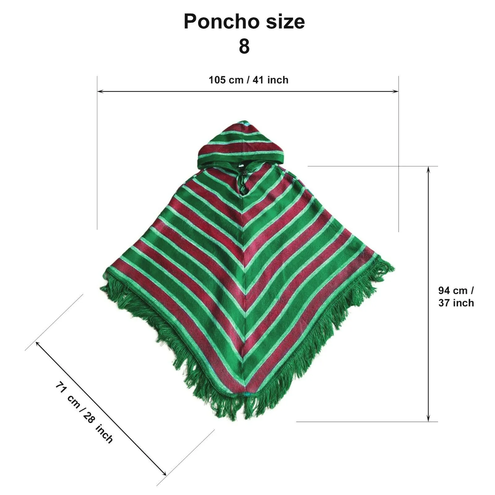 Christmas Elf Pyjama baby alpaca hooded poncho costume - striped green/red - Adult/Kids sizes