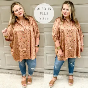 City Lifestyle Leopard Print Button Up Half Sleeve Poncho Top in Tan