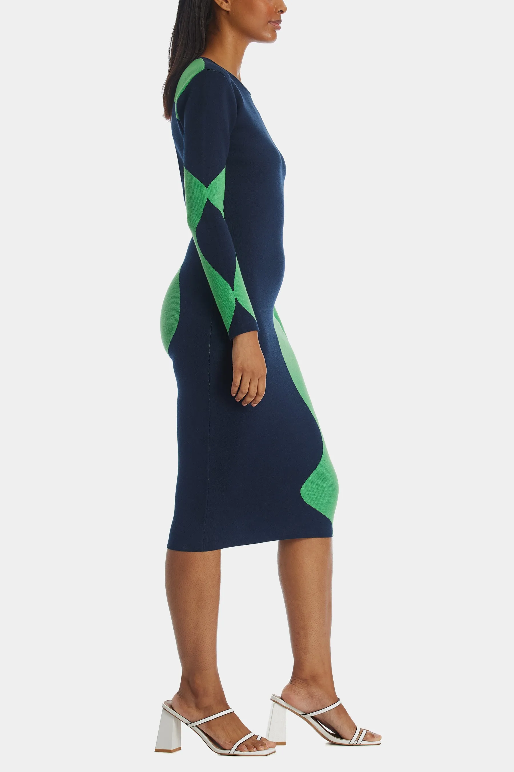 Colorblock Wavy Knit Midi Dress