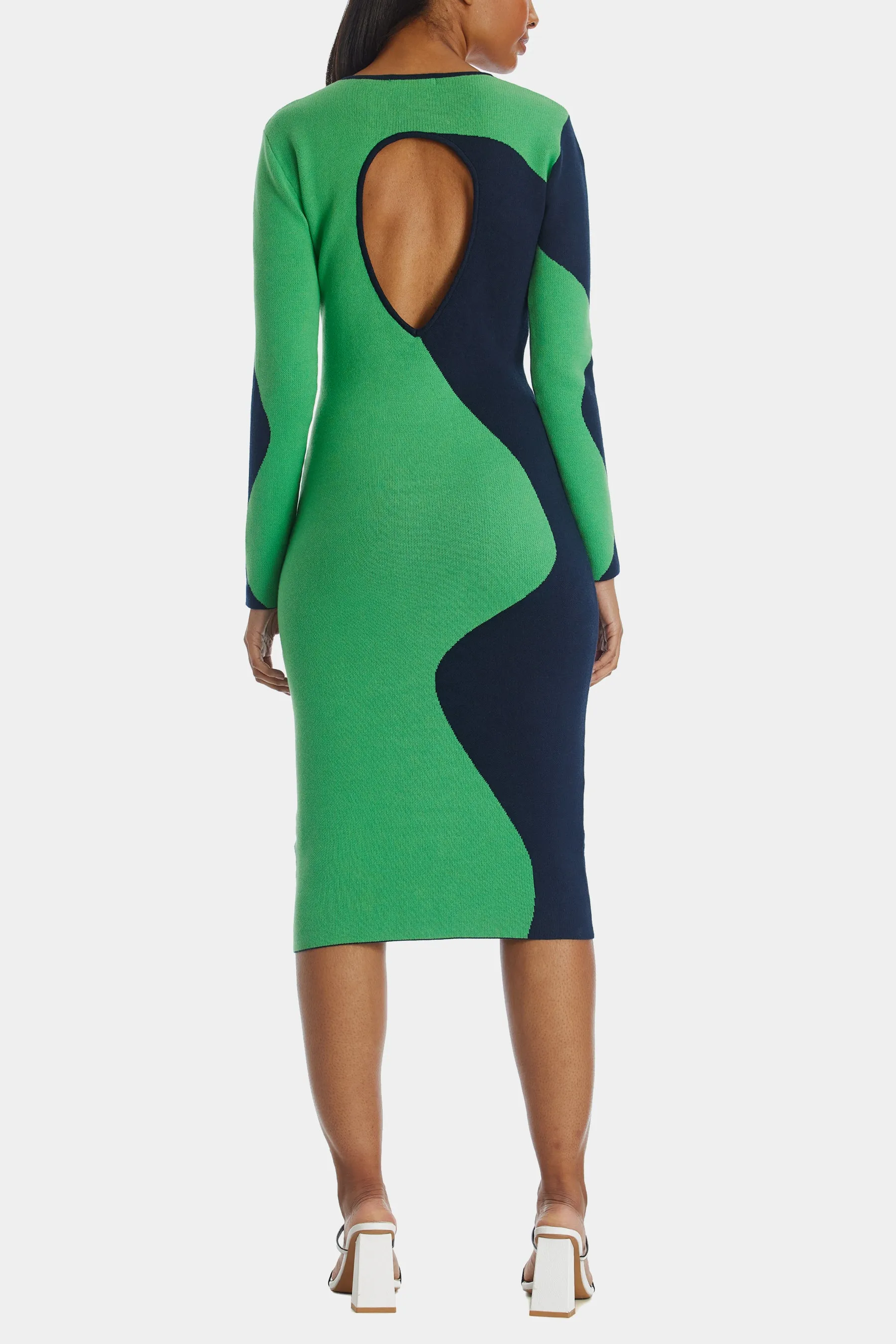 Colorblock Wavy Knit Midi Dress