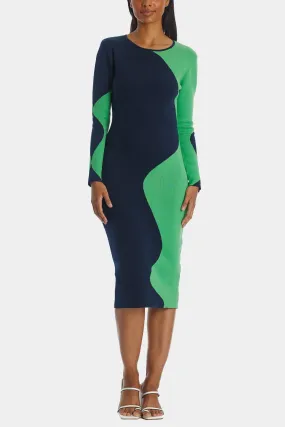 Colorblock Wavy Knit Midi Dress