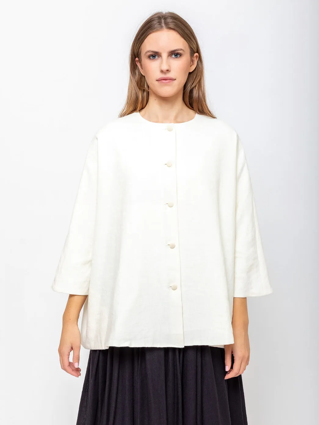 Cropped Sleeve Wool Jacket - Milk