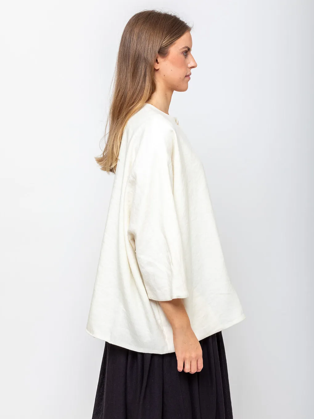 Cropped Sleeve Wool Jacket - Milk