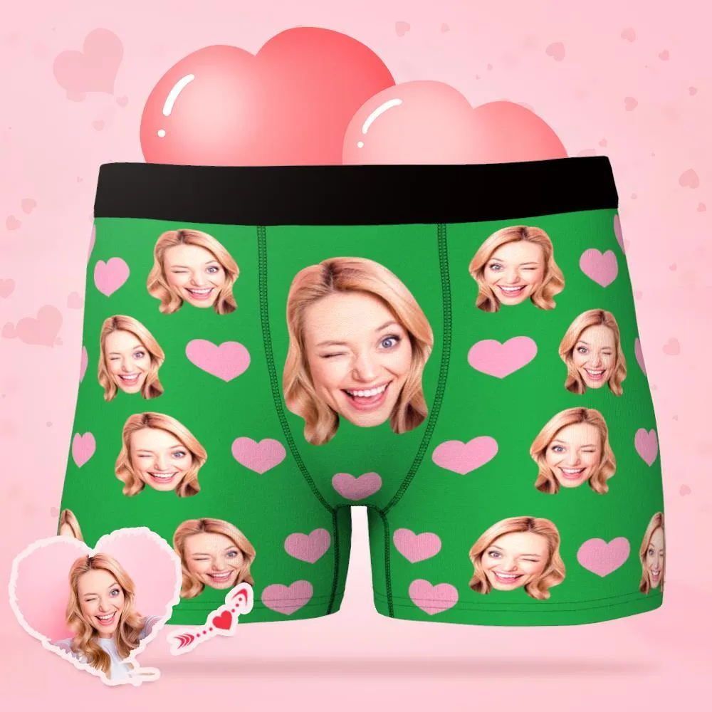 Custom Face Boxer Shorts Men's Underwear with Little Heart