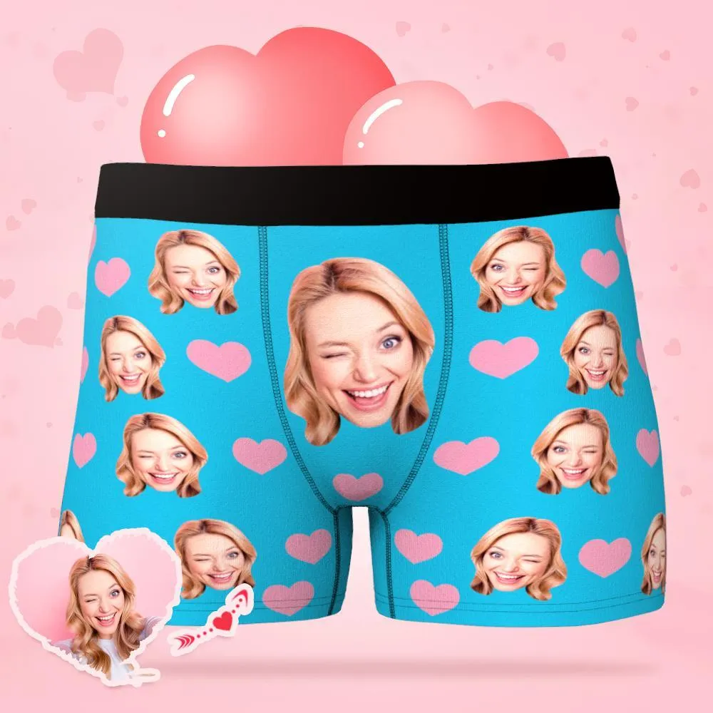 Custom Face Boxer Shorts Men's Underwear with Little Heart