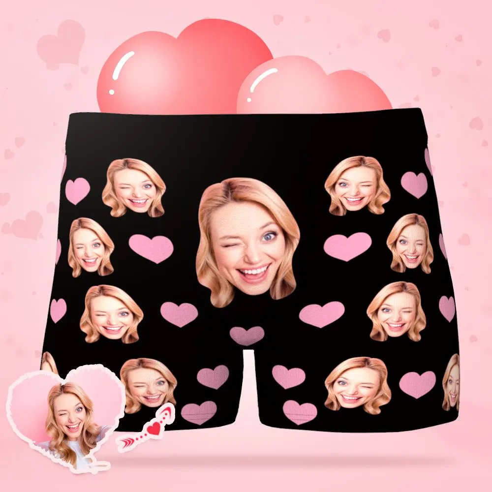 Custom Face Boxer Shorts Men's Underwear with Little Heart