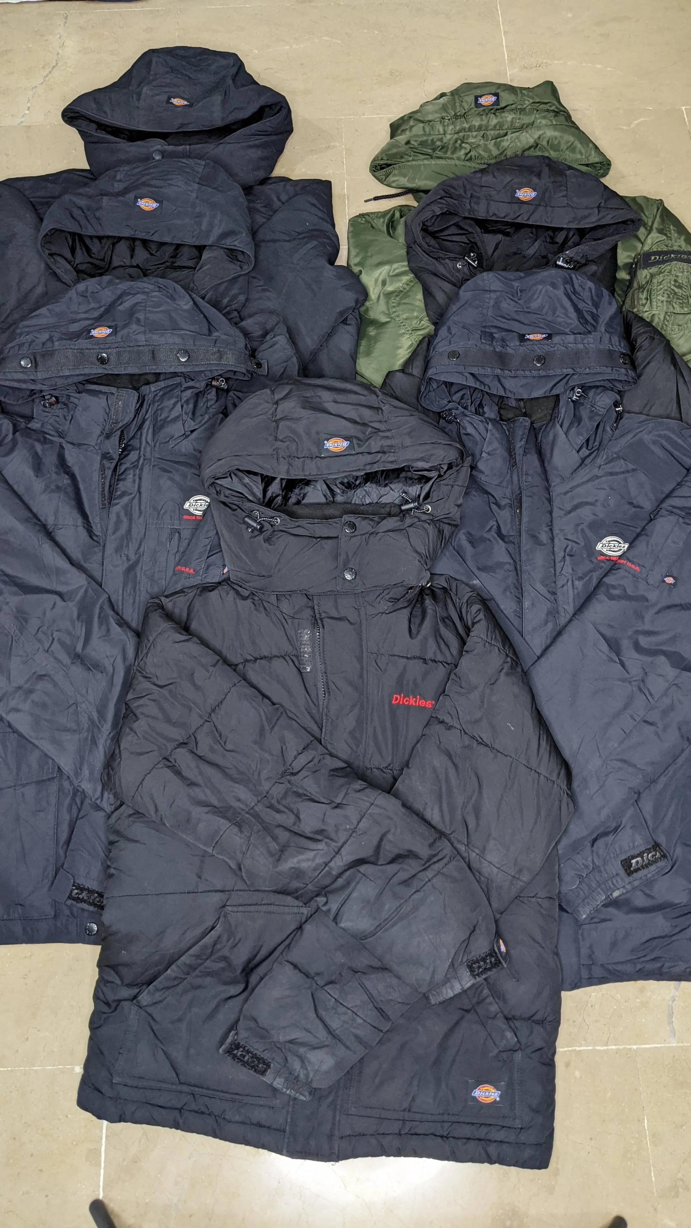 Dickies jackets 9 unit small to XL & long coat, puffer jacket