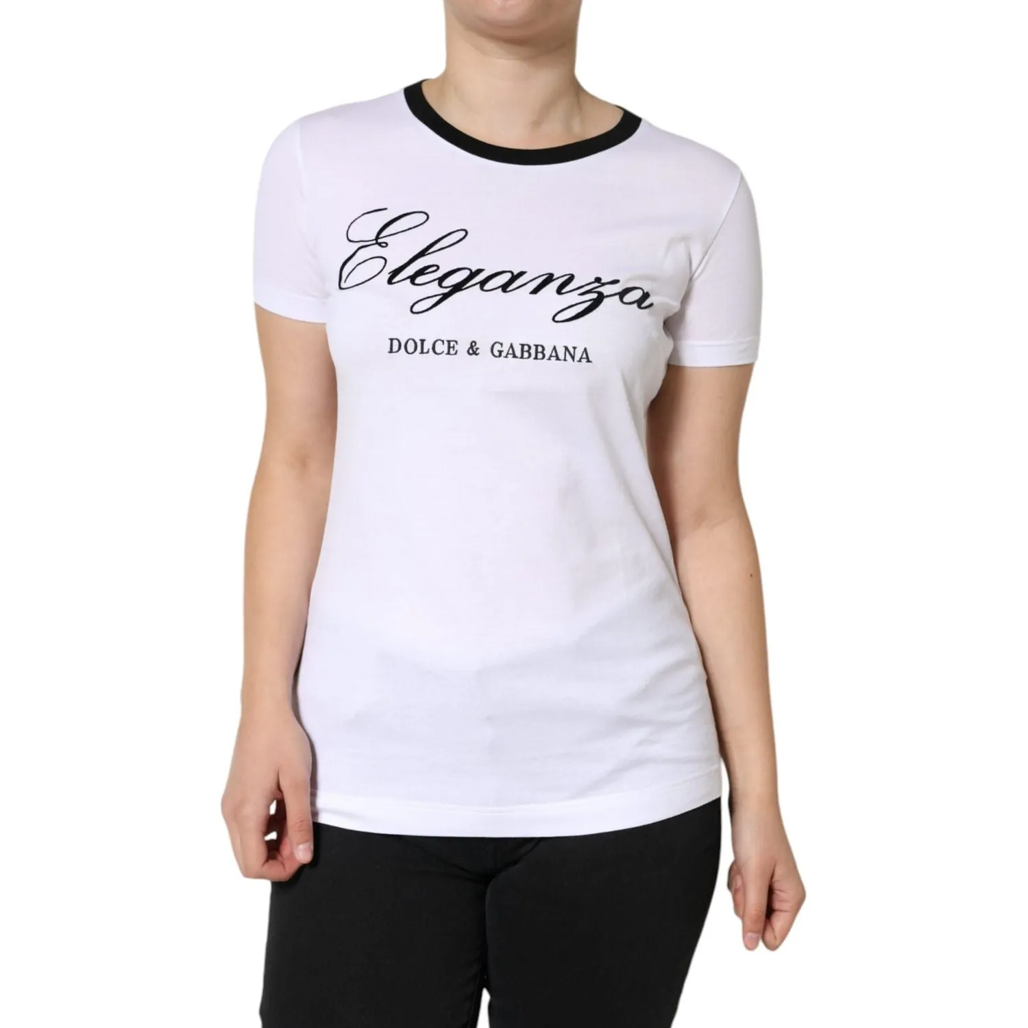 Dolce & Gabbana White Eleganza Print Cotton Short Sleeves T-shirt