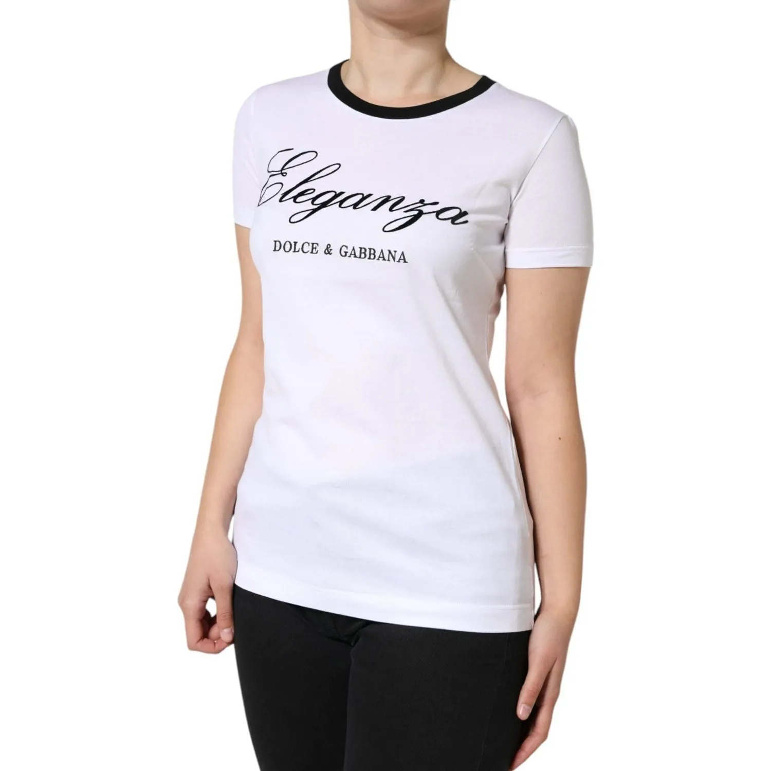 Dolce & Gabbana White Eleganza Print Cotton Short Sleeves T-shirt