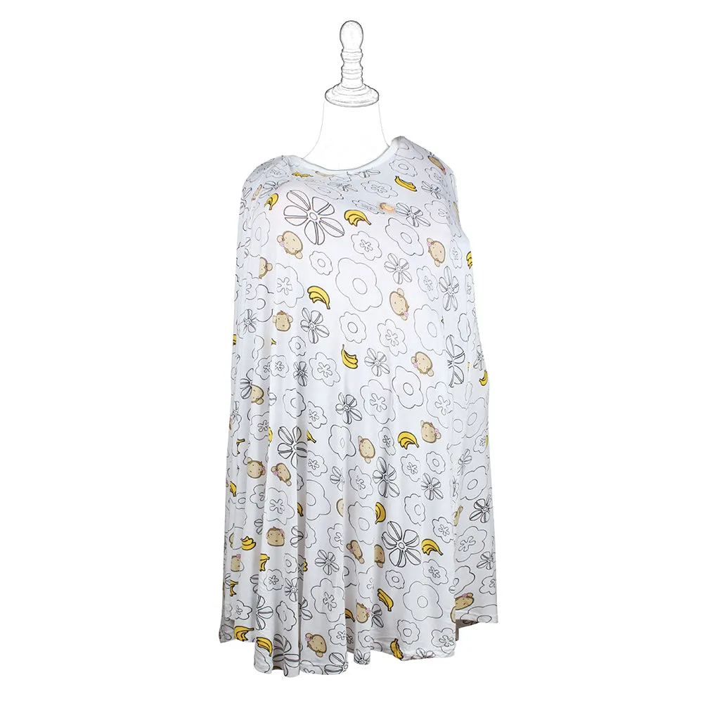 DooDooMooky Bamboo Nursing Cover-Poncho Type-White Mooky Flower Banana