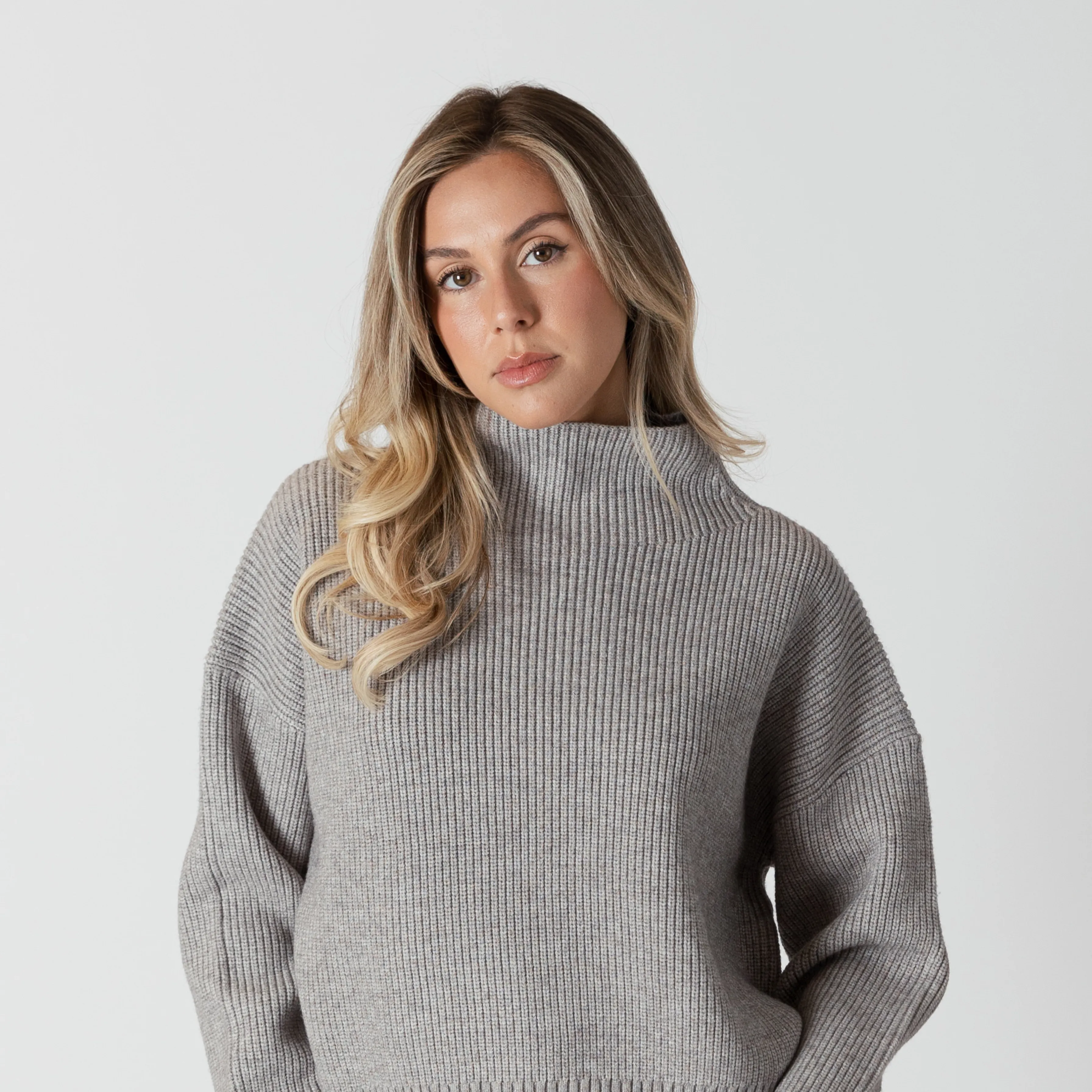 Evolet Mockneck Sweater - Marled Grey