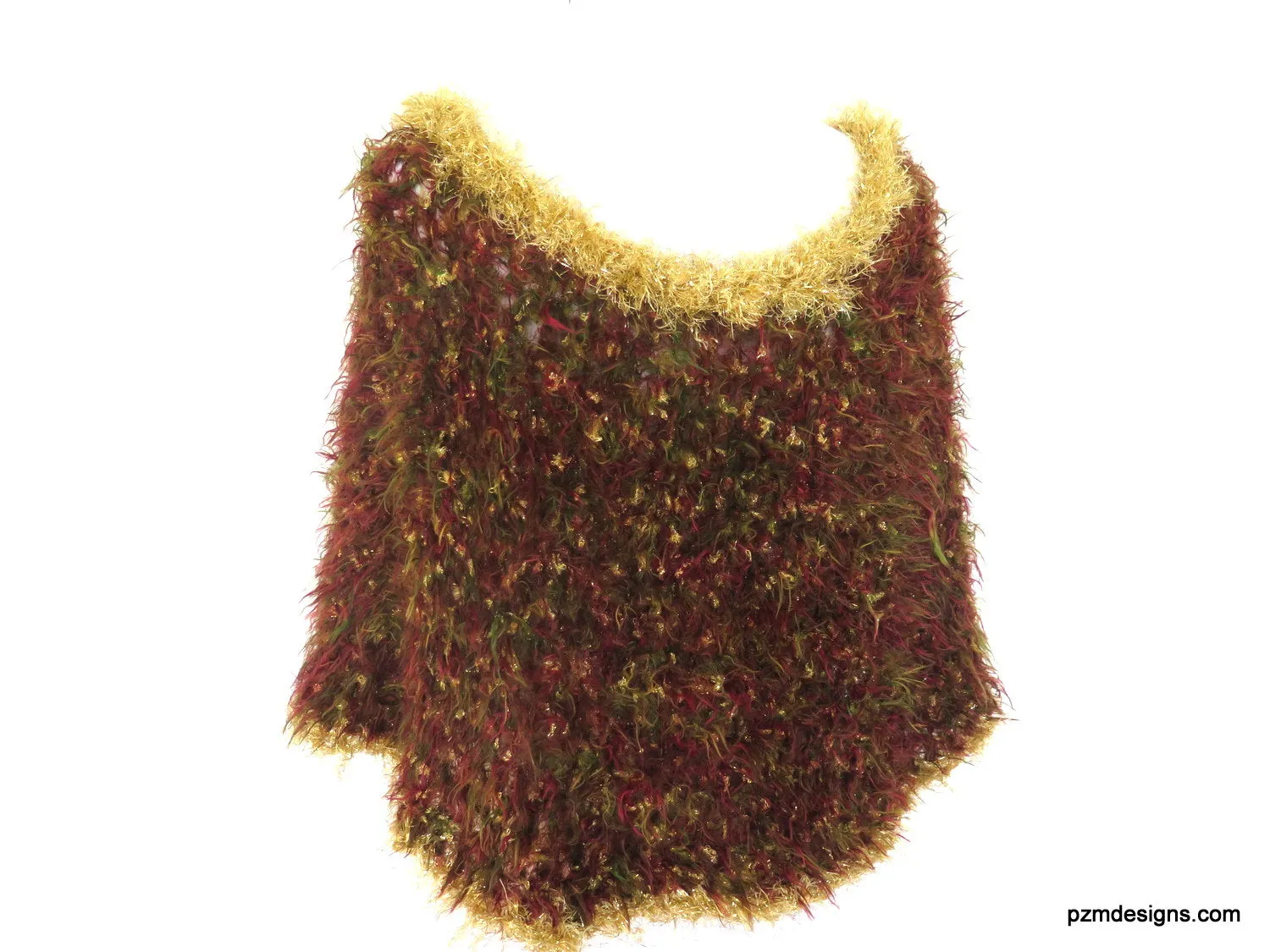 Fancy Sparkly Poncho, Brown and Gold Vegan Fur Crochet Wrap