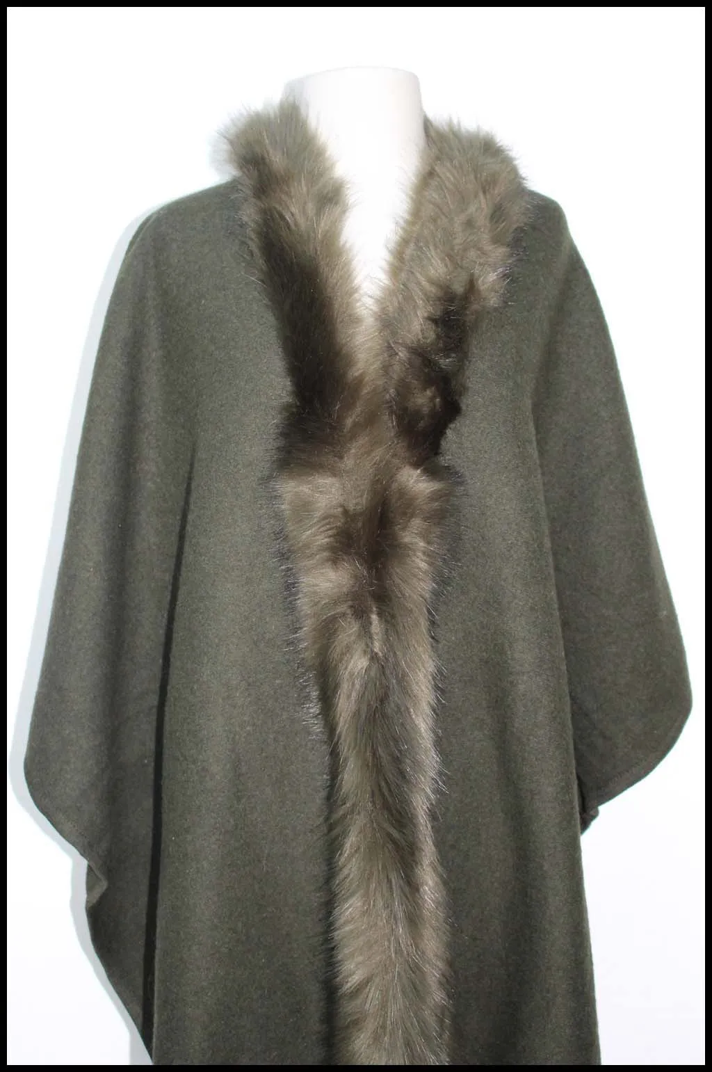 Faux Fur Trimmed Poncho Cape