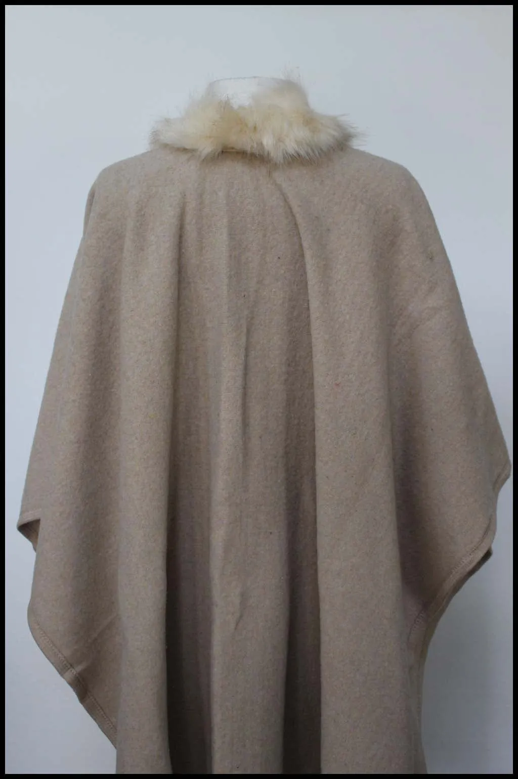 Faux Fur Trimmed Poncho Cape