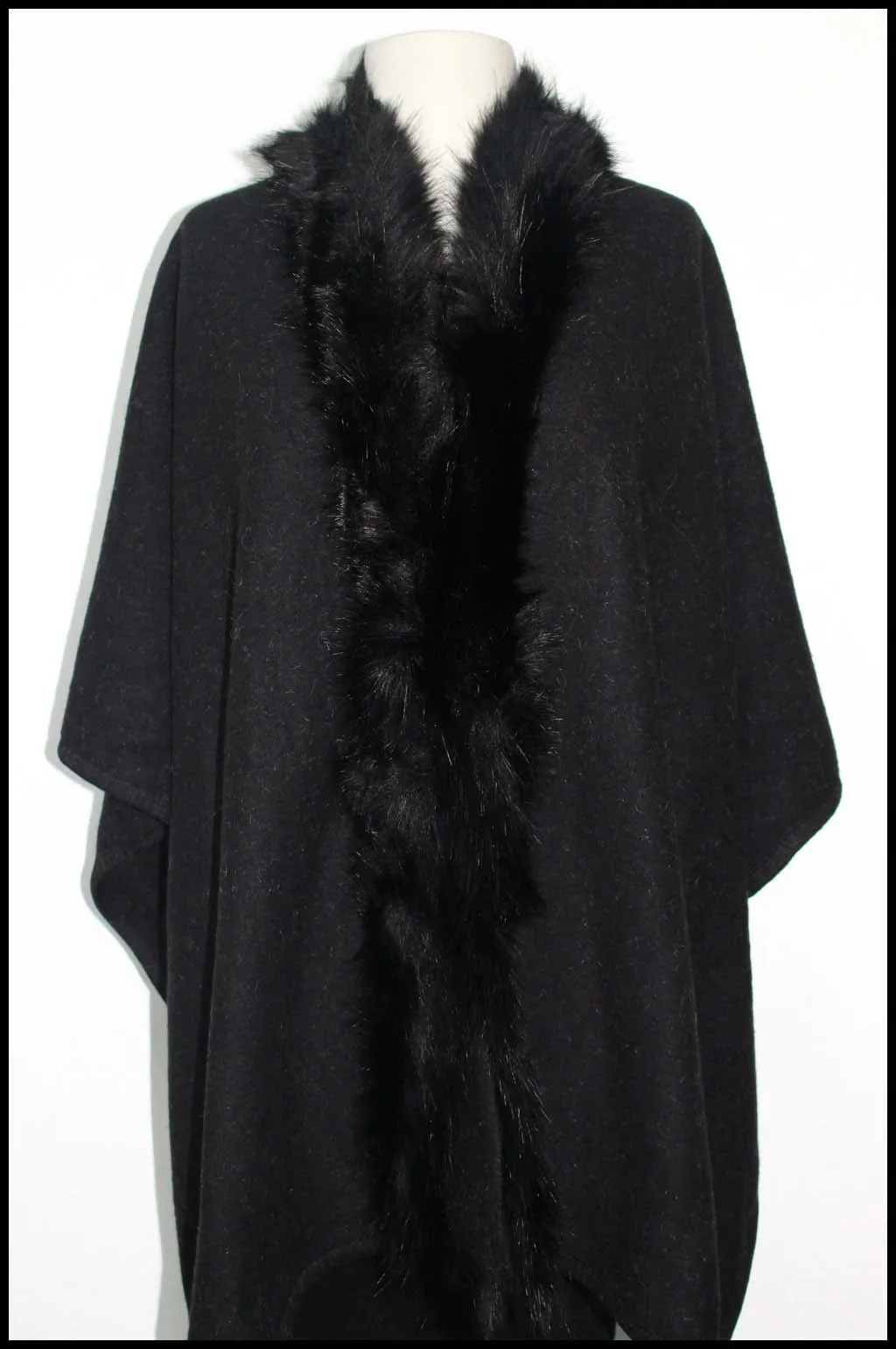 Faux Fur Trimmed Poncho Cape