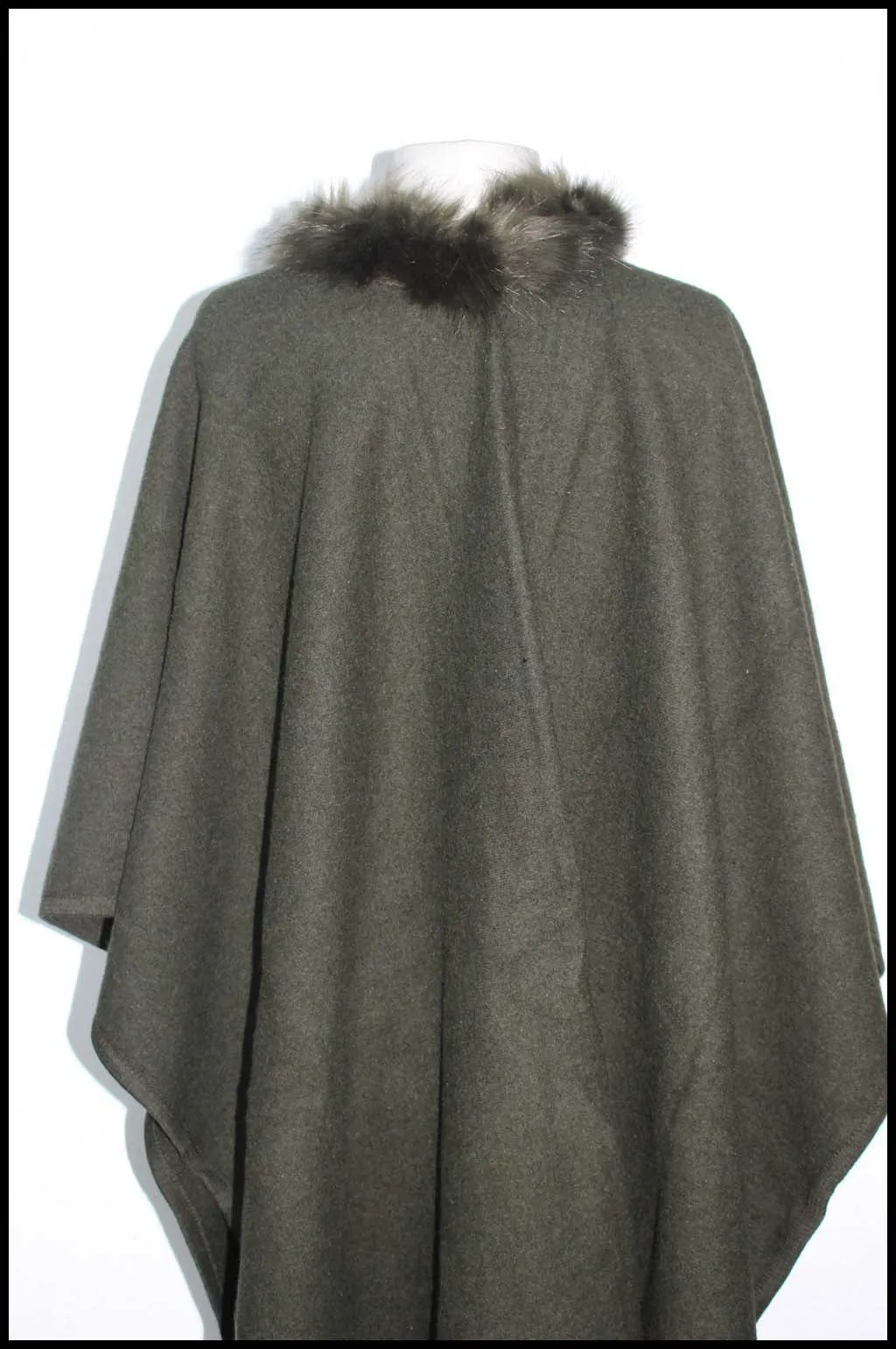 Faux Fur Trimmed Poncho Cape