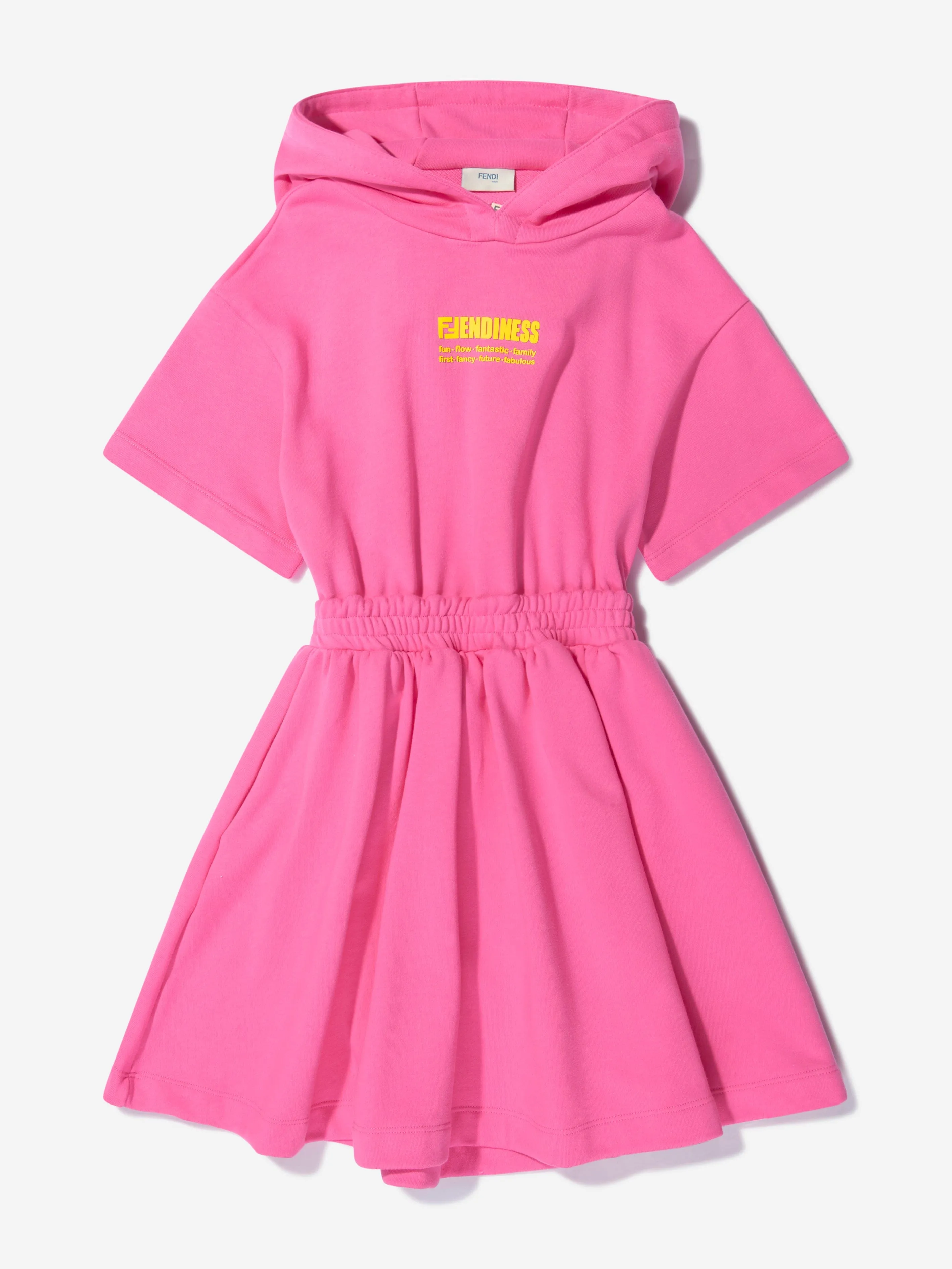 Fendi Girls Cotton Hooded Logo Dress