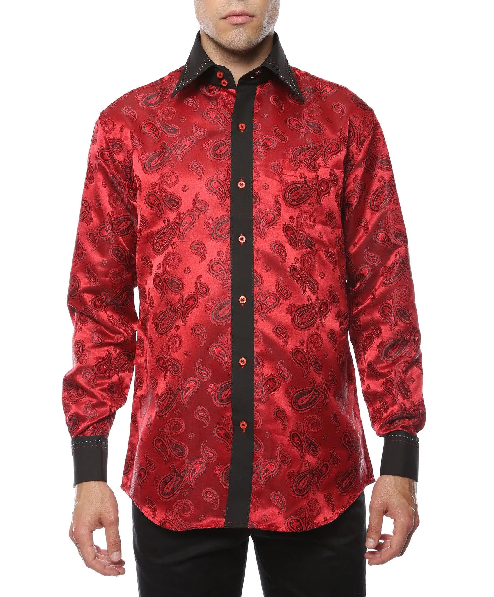 Ferrecci Men's Satine Hi-1012 Red Black Paisley Button Down Dress Shirt