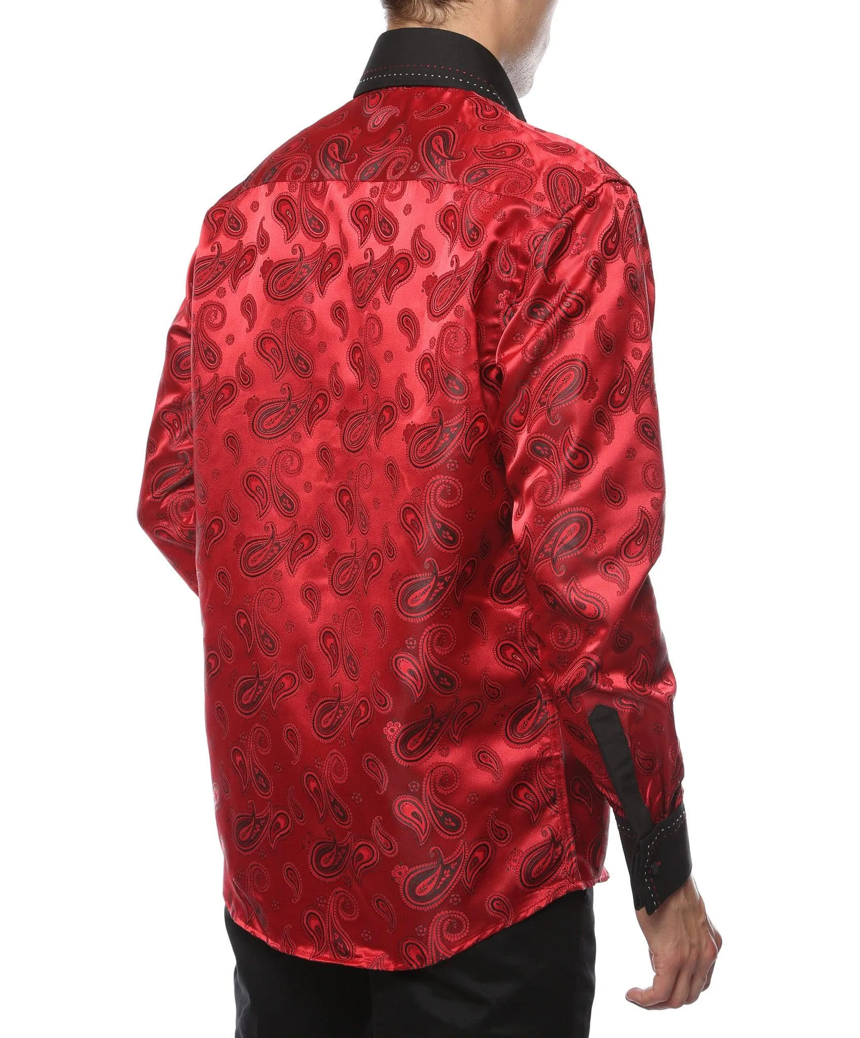 Ferrecci Men's Satine Hi-1012 Red Black Paisley Button Down Dress Shirt