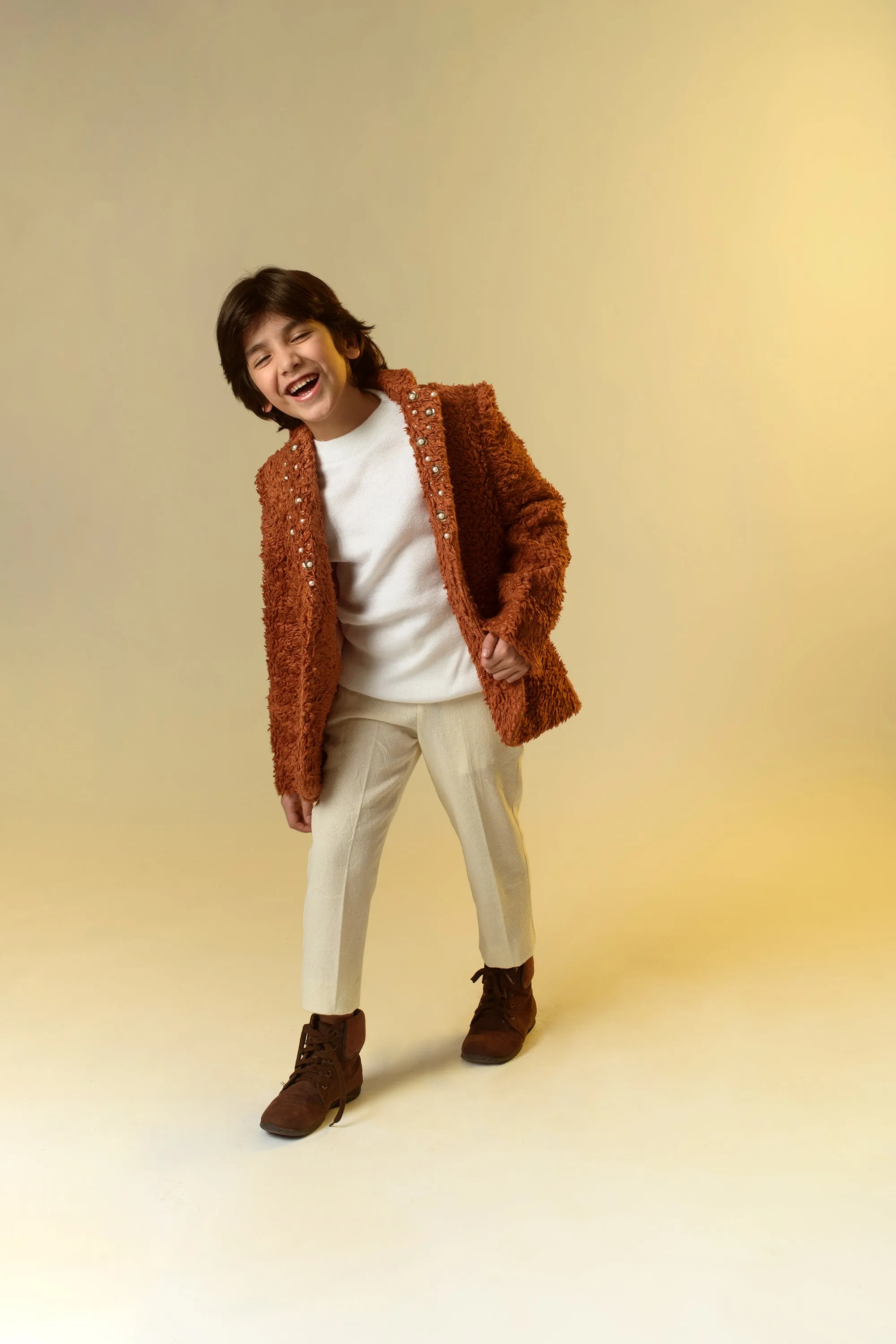 Foxy Chic- Embroidered Organic Sherpa Blazer For Boys