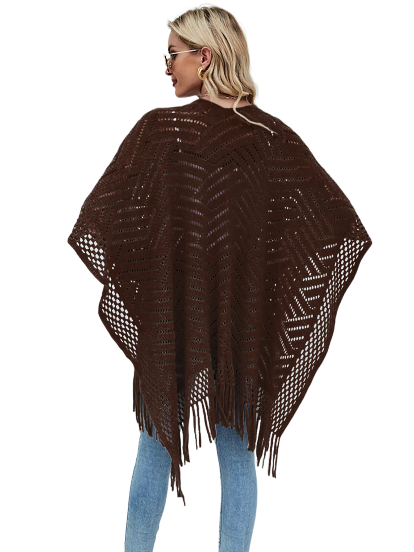 Fringe Hem Open Front Poncho