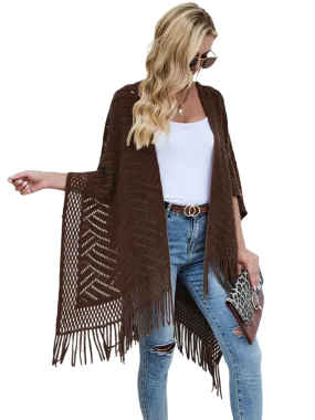 Fringe Hem Open Front Poncho