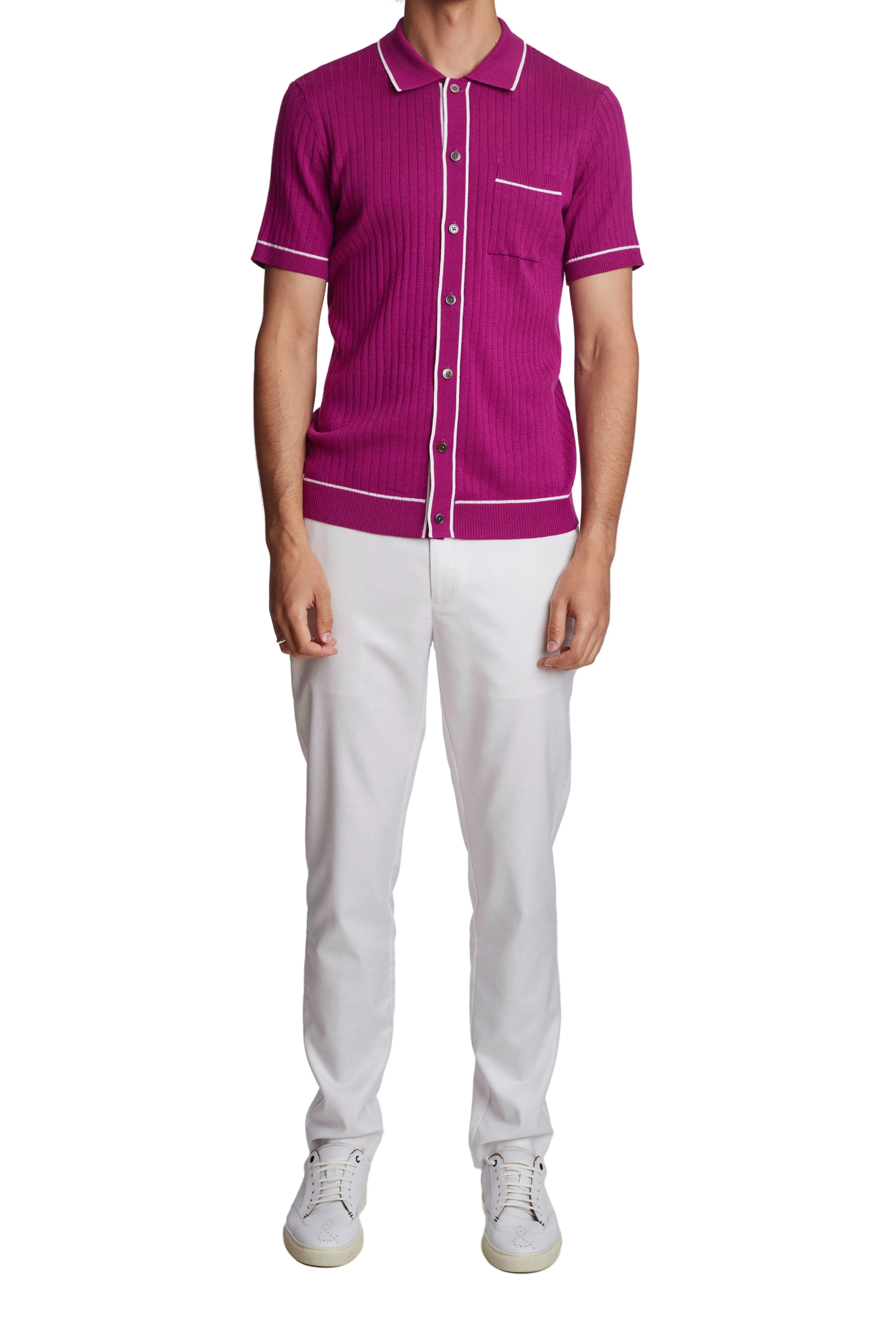 Full Placket Tipped Polo - Magenta