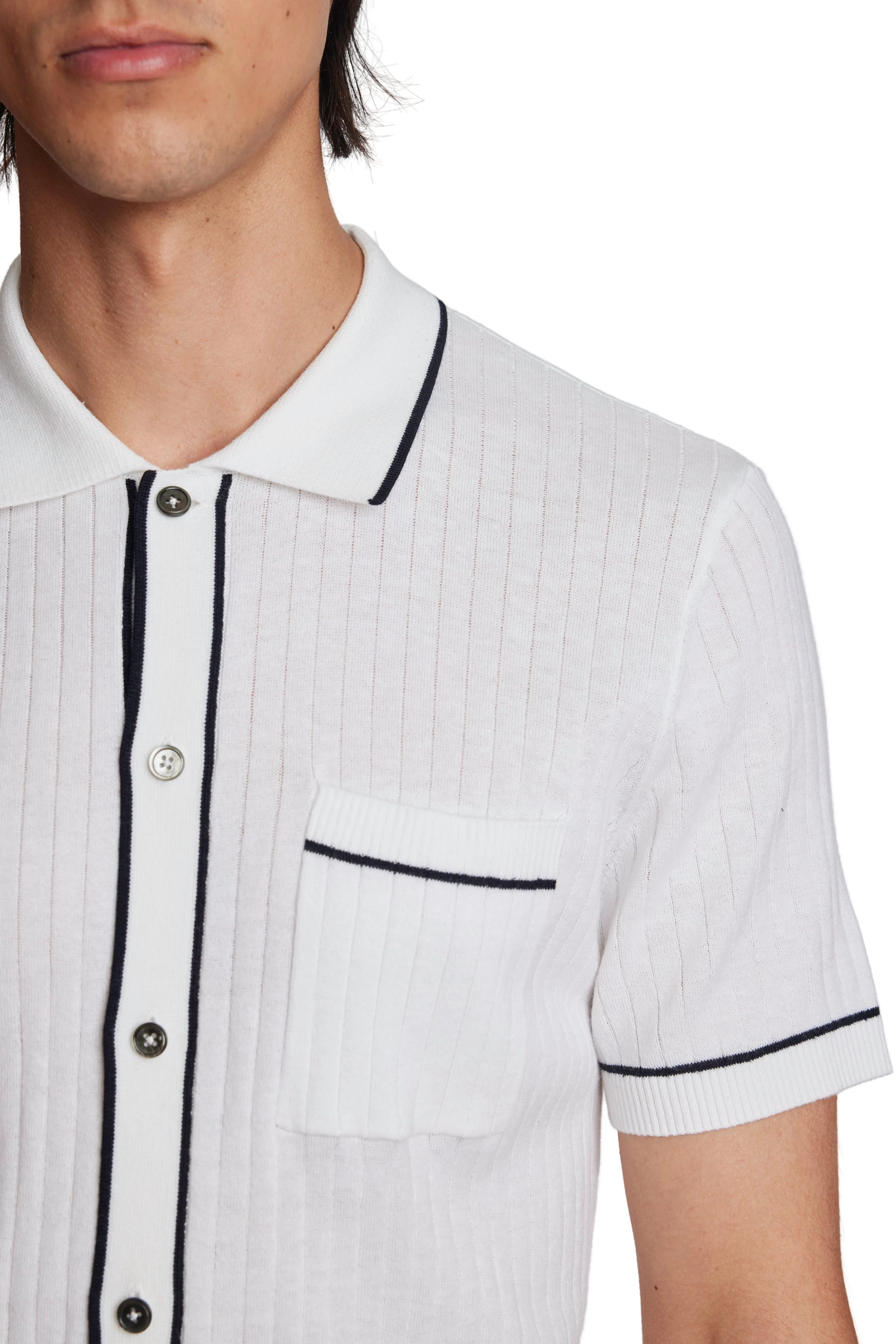 Full Placket Tipped Polo - White Navy