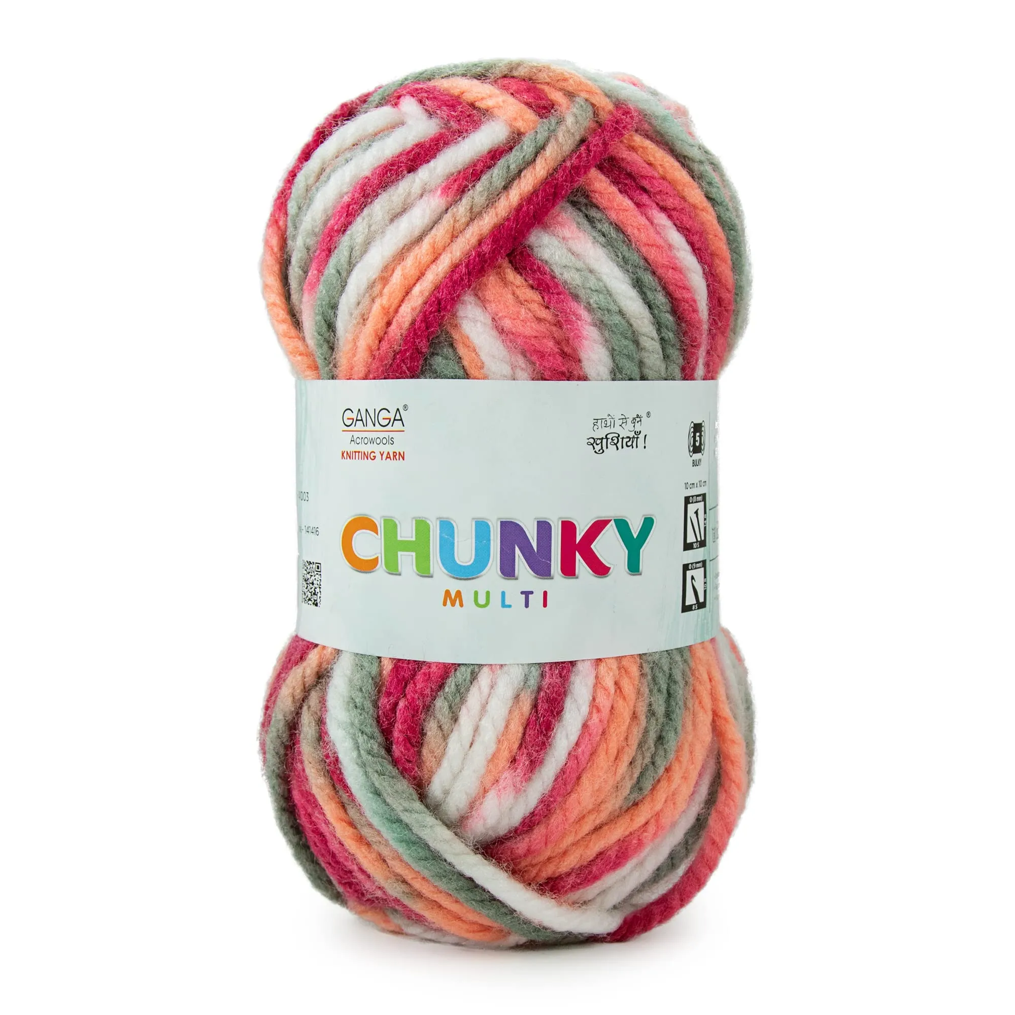 Ganga Acrowools Chunky Multi Is A Thick&Bulky Yarn. Pack Of 1 Ball-100Gms. Shade No-Chm006