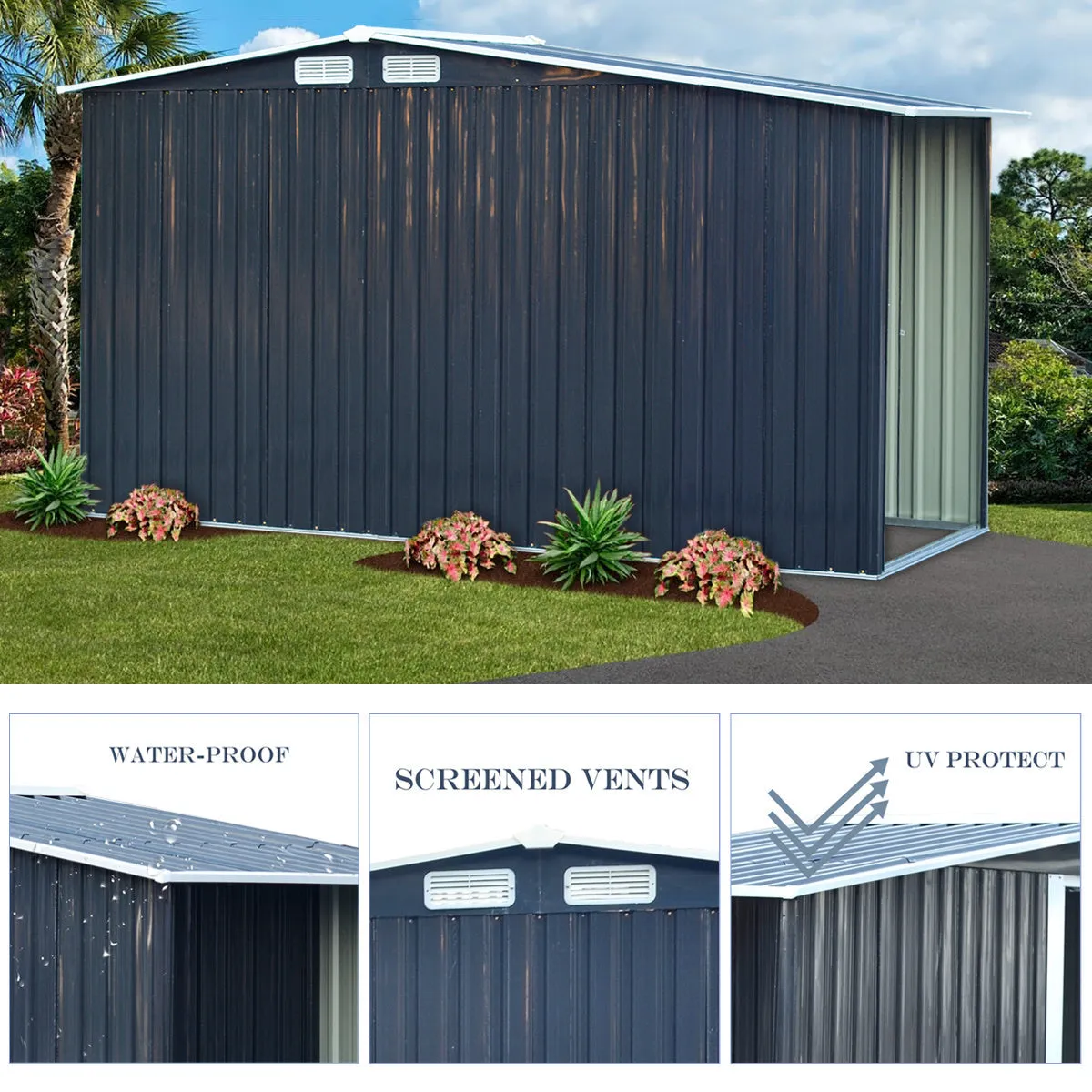 Garden Steel Shed Gable Roof Top with Firewood Storage