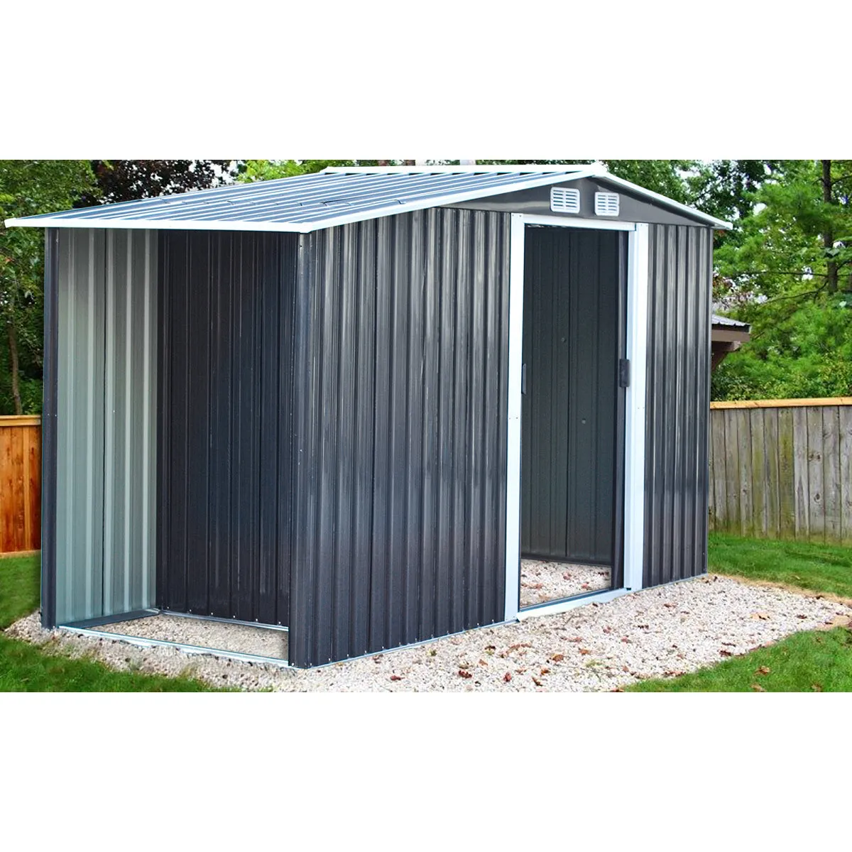 Garden Steel Shed Gable Roof Top with Firewood Storage